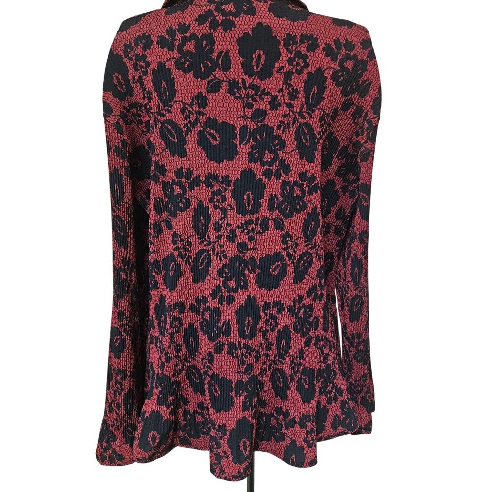Fred David Blouse Womens 2X Red Black Floral Long Sleeve Crinkle Top Stretch - Picture 7 of 7